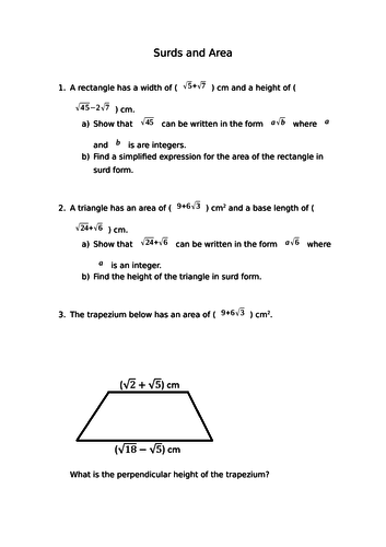 Area with Surds