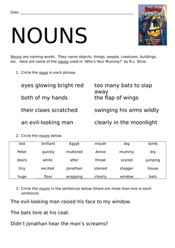 KS2 Identifying Nouns - Y3, Y4, Y5, Y6