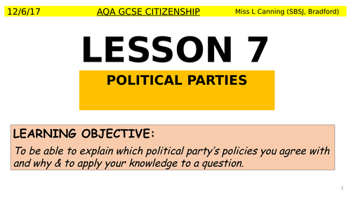 political parties research lesson-AQA GCSE Citizenship