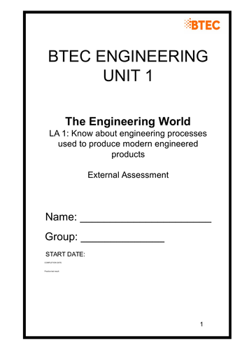 BTEC Engineering Unit 1 Learning Aim A Student Booklet