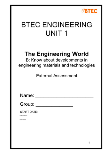 BTEC Engineering Unit 1 Learning Aim B