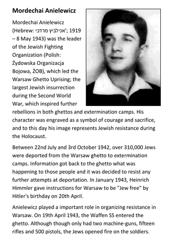 Mordechai Anielewicz  - The Warsaw Ghetto Uprising Handout