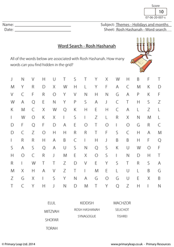 Rosh Hashanah - Word Search