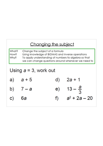 Changing the subject of formulas equations lessons