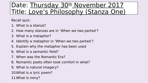 AQA Relationship cluster  - Love's Philosophy