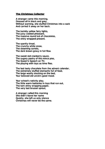 KS2 Christmas poetry - The Christmas Collector
