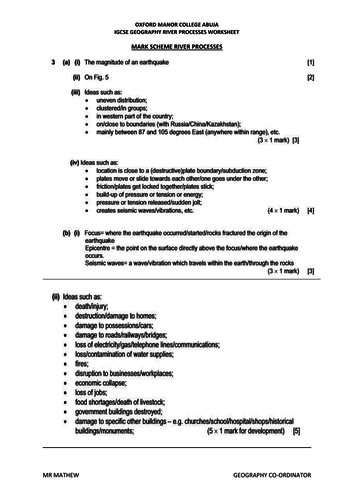 IGCSE RIVER PROCESSESAND MARKSCHEME