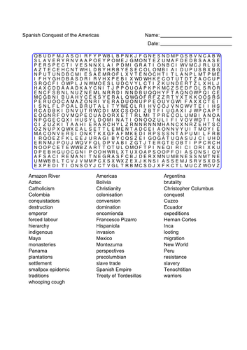 Spanish Conquest of the Americas Word Search