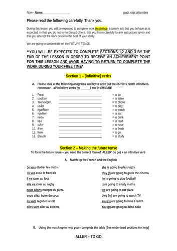 French KS3/ Foundation new GCSE -  futur proche - Independent, scaffolded activity