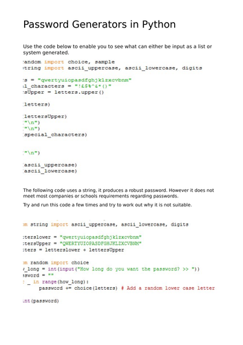 Python - A series of password generators