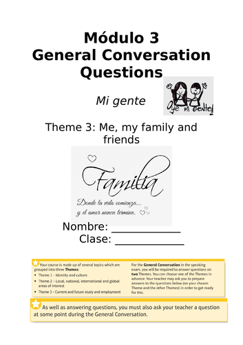 GCSE Spanish Module 3 Conversation questions AQA