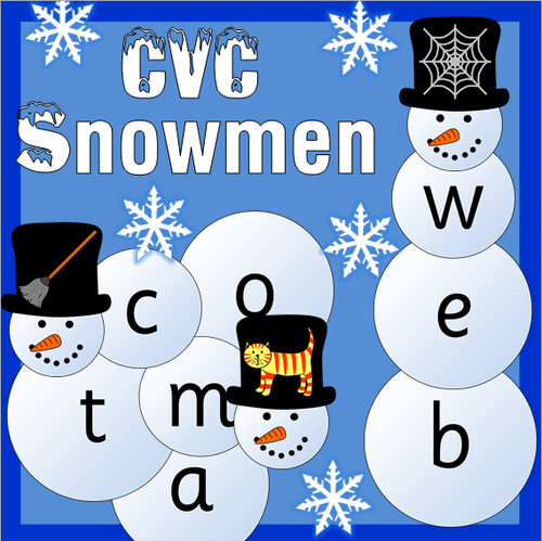 CVC snowmen activity -phonics- winter, snow