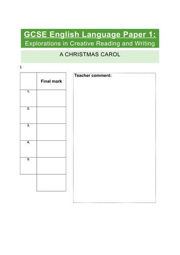 AQA GCSE English Language Paper 1 mock exams and feedback sheets