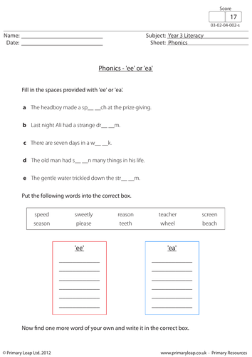 Phonics - ee and ea