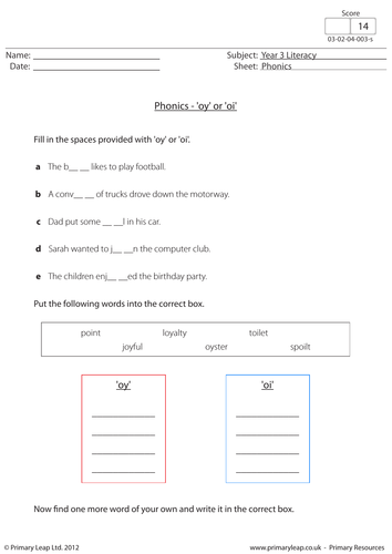 Phonics - oy and oi