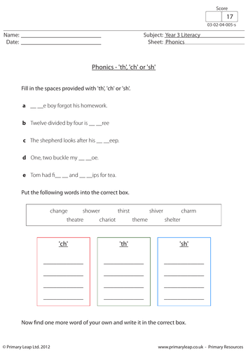 Phonics - ch, th and sh