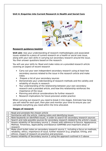 Unit 4: Enquiries into research - Revision steps  into researching an article Guidance for students]