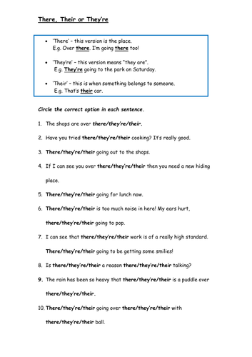 There, Their and They're Worksheet