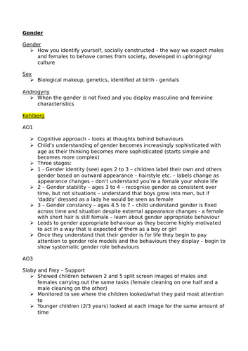 Aqa A Level Psychology Gender Teaching Resources 6384