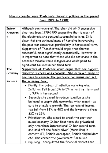 Model Answer: How successful were Thatcher’s domestic policies in the period from 1979 to 1990?