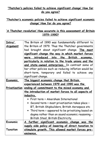 Model Answer: ‘Thatcher’s policies failed to achieve significant change’ How far do you agree?