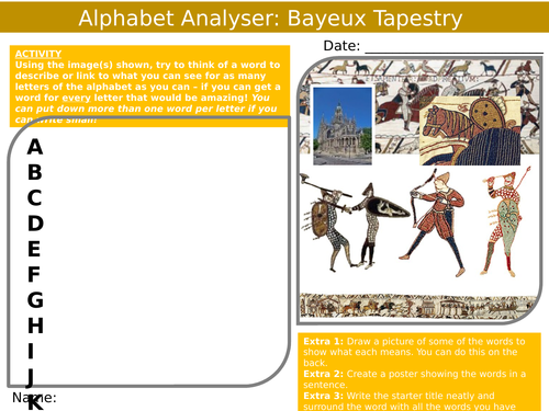 Bayeux Tapestry Alphabet Analyser History KS3 Settler Starter Activity Cover Lesson