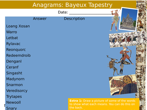 Bayeux Tapestry Anagrams Worksheet History KS3 Settler Starter Activity Cover Lesson
