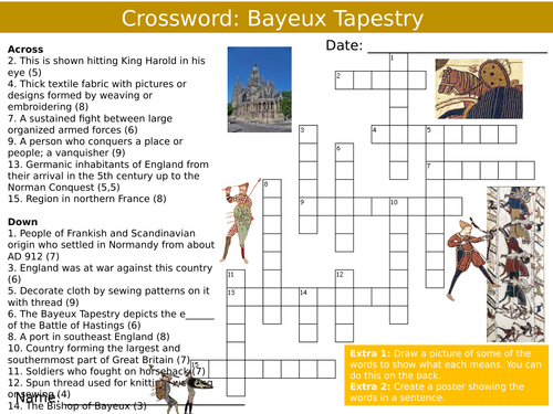 Bayeux Tapestry Crossword  History Keywords KS3 Settler Starter Activity Cover Lesson