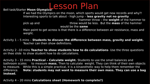 Mass weight gravity and equation practice