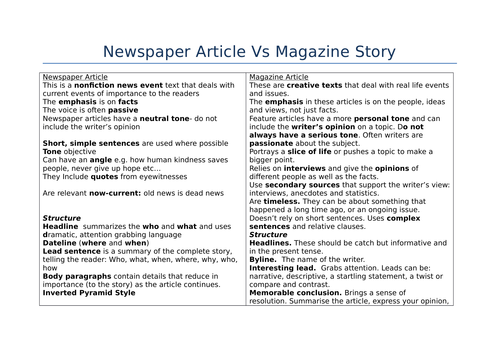 Magazine Article Vs News Story Whats The Difference Teaching Resources
