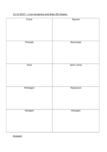 2D and 3D Shape Assessment Sheet