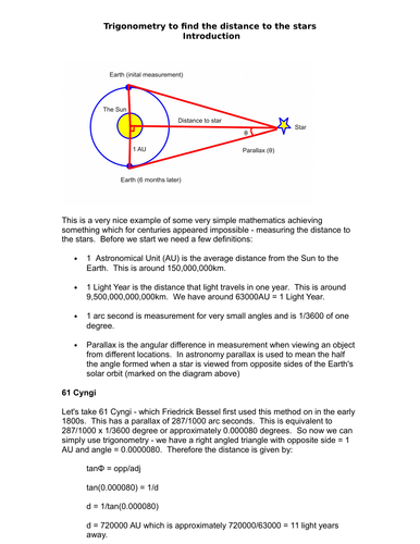 Using Trigonometry and Similar triangles to find the distance of the stars and diameter of the Sun