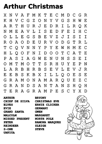Arthur Christmas Word Search