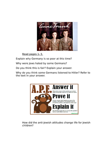 Anne Frank Presentation and Comprehension Activities | Teaching Resources