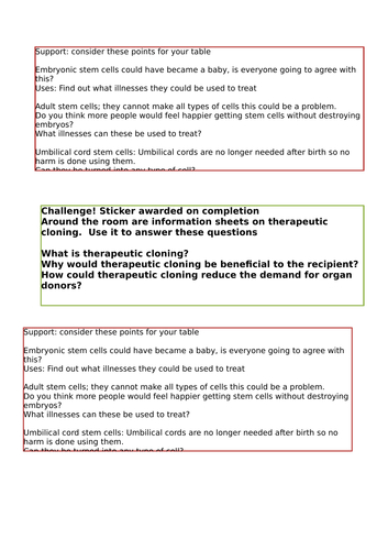 Stem cells Full independent and differentiated lesson AQA