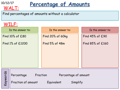 KS3 Maths: Percentages of Amounts (multiples of 5%)