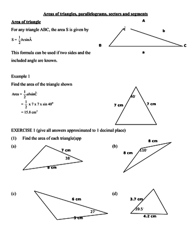 Calculating area of Triangles and Parallelograms