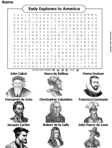 Early Explorers to America Word Search