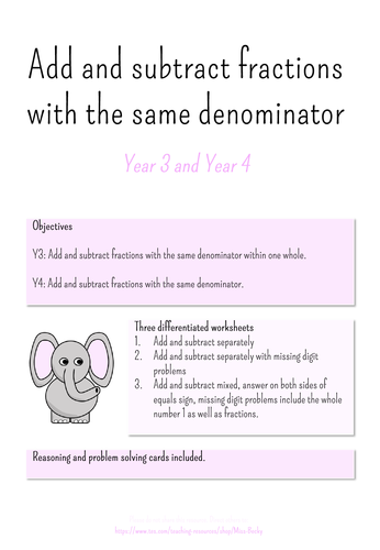 Add and Subtract Fractions  - Differentiated Worksheets