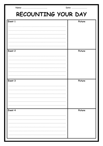 recount your day worksheet teaching resources