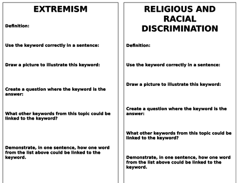 Eduqas GCSE: Human Rights Keywords revision activity