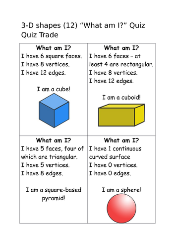 3D shape quiz quiz trade cards 