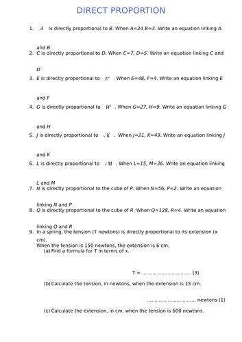 Direct Proportion Teaching Resources
