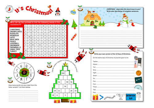 CHRISTMAS LITERACY AND NUMERACY ACTIVITIES A3 WORKSHEET