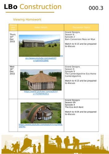 Grand Designs Flipped Learning Homework Task