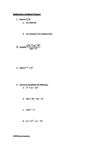Year 10 Mathematics Combined Chapter Assessment 1 and 2