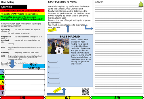AQA GCSE PE (new spec) Writing Frame/Worksheets for Principles and Methods of Training/Goal Setting