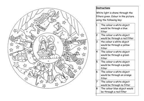 Christmas Nativity scene colour through filters KS2 and KS3