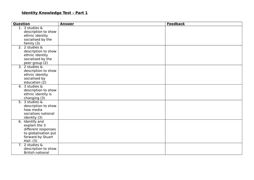 OCR - Intro to Soc, Cul & Id - Identity and Social Theory Exam