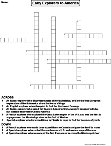 Early Explorers to America Crossword Puzzle